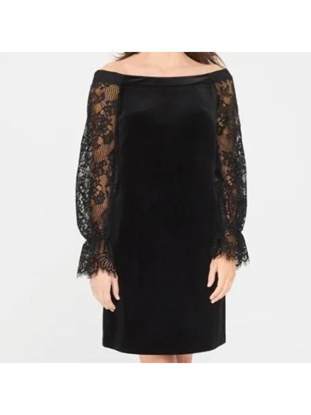 White House Black Market Dress Womens Size 8 Black Velvet Shift Off